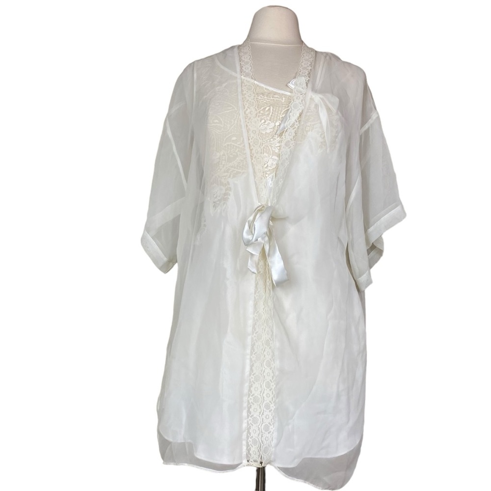 VTG Victoria’s Secret Slip Dress Lingerie And Robe Lace 90s Bridal Set  Sz Small